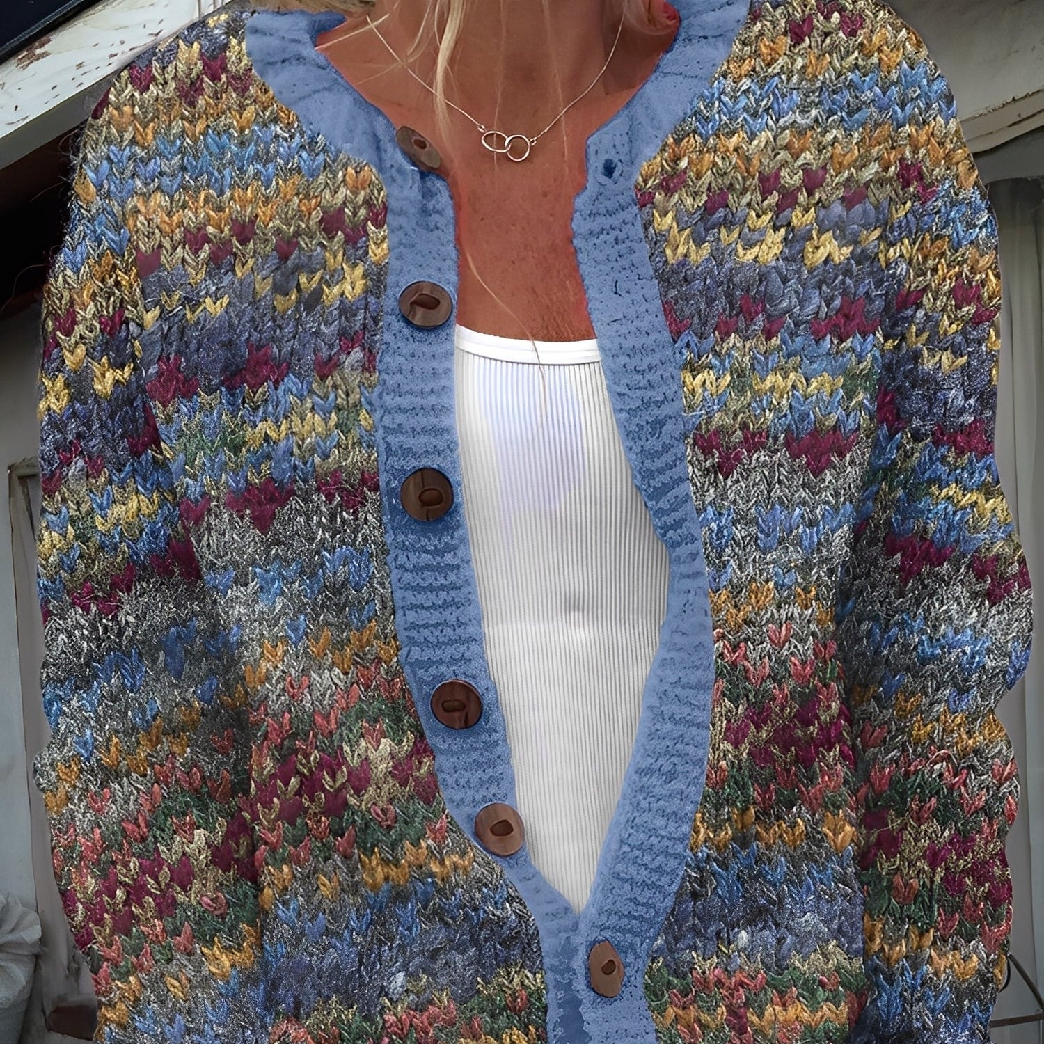 Cardigan Femme Motif Nordique – Gilet Boutonné Cosy
