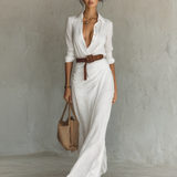 Robe Portefeuille Longue Élégante Camelle Femme