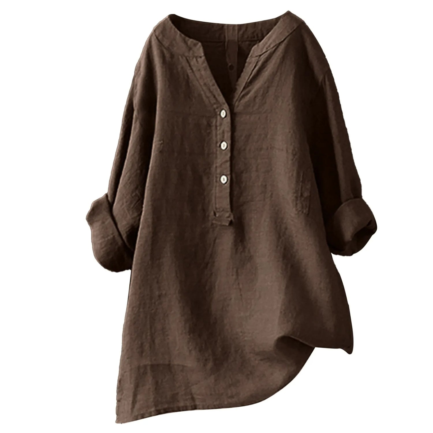 Løs Hør Bluse Med Knapper Casual Komfort Stil