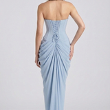 Robe Longue Bustier Drapée à Fente Élégante