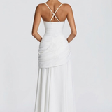 Robe Longue Drapée à Bretelles Fines