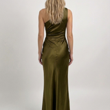 Robe Longue Satinée Asymétrique Drapée