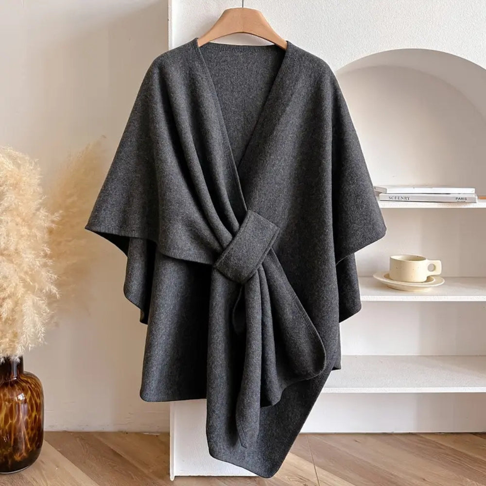 Poncho Femme Élégant Ceinturé Oversize