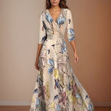 Robe Longue Femme Fleurie à Col V Croisé
