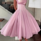 Robe midi trapèze en tulle à décolleté cœur pour femme