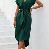Robe midi portefeuille col V et ceinture à nouer