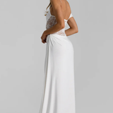 Robe Longue Dentelle Bardot Élégance Sensuelle