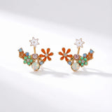 Boucles d'oreilles fleur femme double superposition