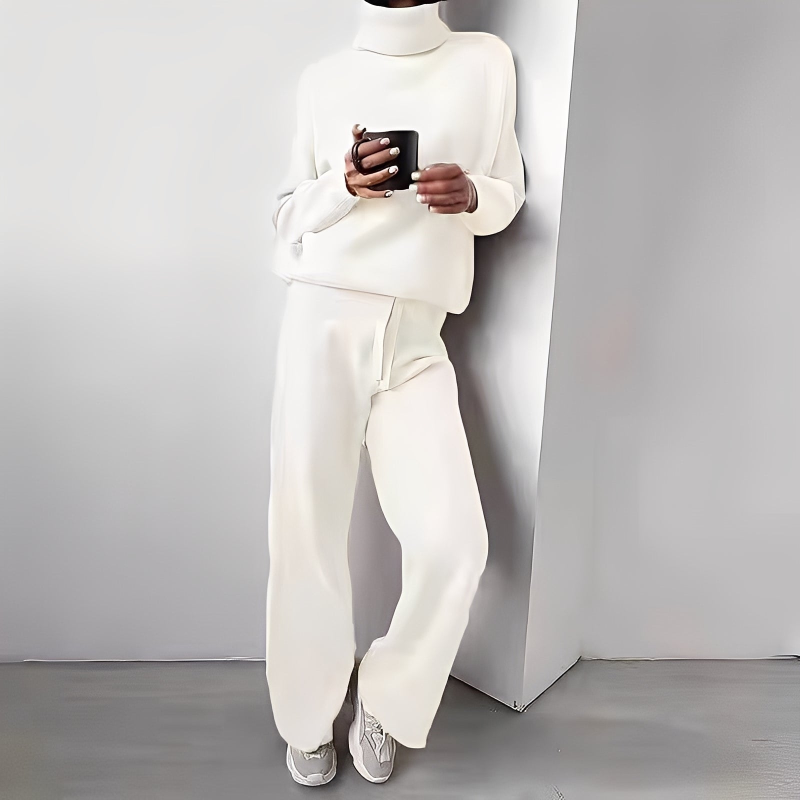 Ensemble Femme Pull Col Roulé et Pantalon Jogging Confort