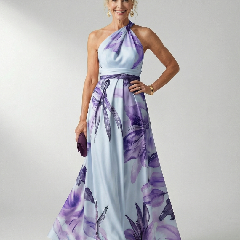 Robe Longue Fleurie Col Halter Élégance Aérienne