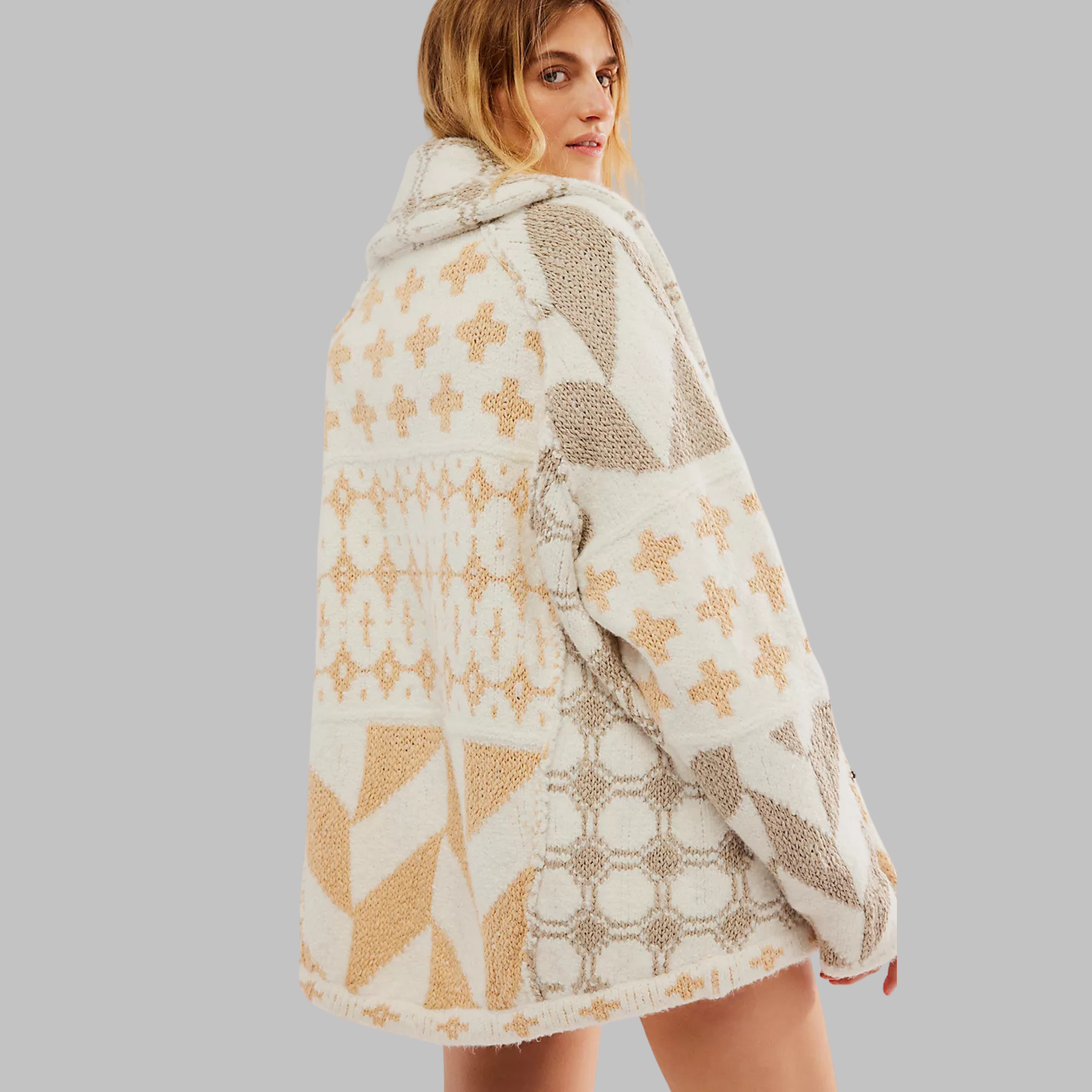 Cardigan Femme Motif Géométrique Oversize