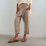 Pantalon lin coupe droite taille haute léger été