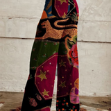 Pantalon Large Imprimé à Taille Haute