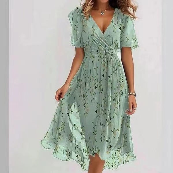 Robe Midi Florale Fluide Col V Élégance Printemps