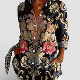 Chemise Imprimée Florale à Manches Retroussées