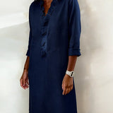 Robe Printemps En Coton Bleue Marine Femme