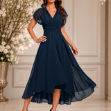 Robe Midi Mousseline Asymétrique Taille Cintrée Élégance Fluide