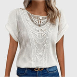 Blouse en Maille Ajourée à Manches Courtes