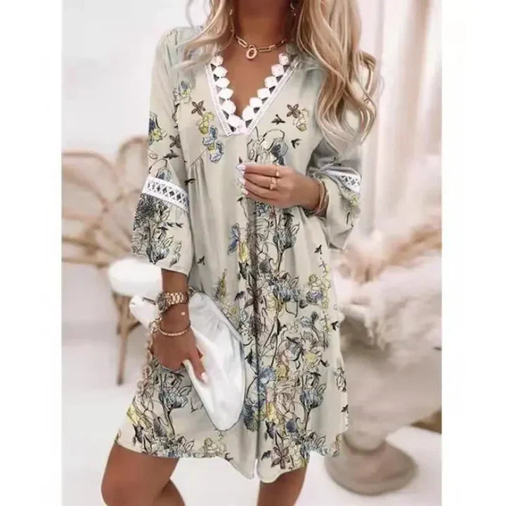Robe Femme Courte Bohème – Robe Imprimée Col V