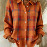 Pull femme à carreaux boutonné avec col