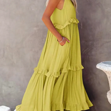 Robe Longue Femme Sans Manches à Volants