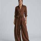 Combinaison femme en lin et coton avec ceinture