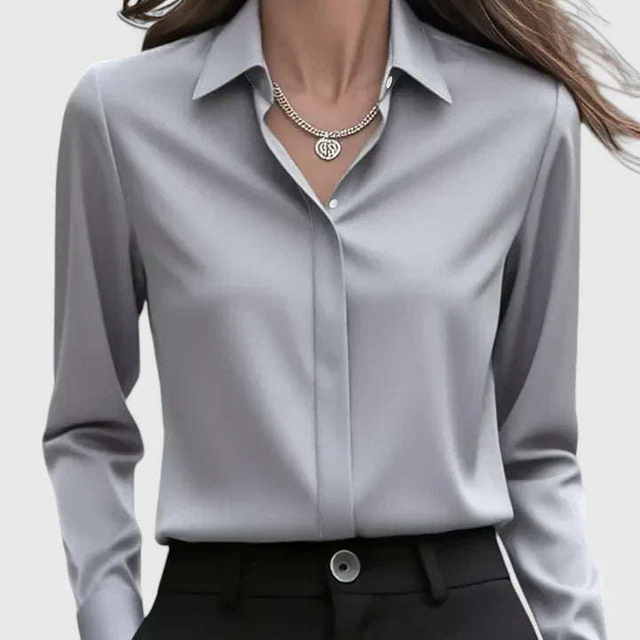 Chemise Drapée à Col Classique et Manches Longues