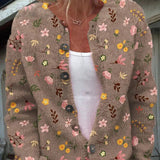 Cardigan Maille Fleurie Boutonné Coupe Décontractée Chic