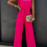 Combinaison Pantalon Volants Épaules Taille Ceinturée Chic