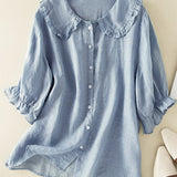 Blouse Femme Col Volanté – Haut Léger Élégant Boutonné