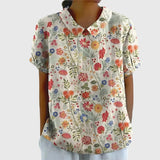 Blouse Fleurie à Col V et Manches Courtes