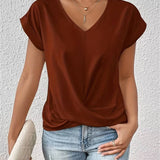 T Shirt Col V Coupe Fluide Bas Noué Style Décontracté