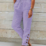 Pantalon Décontracté à Taille Élastiquée et Poches