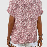 Blouse Fleurie Boutonnée à Manches Courtes