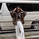Nova | Veste Oversize en Simili Cuir Marron – Style Streetwear Vintage