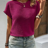 T Shirt Texturé Manches Volants Coupe Décontractée Chic