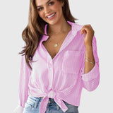 Chemise Rayée à Nouer et Manches Retroussées