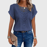 Blouse en Maille Ajourée à Manches Courtes