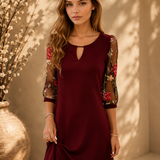 Robe Femme Courte Élégante Manches Brodées