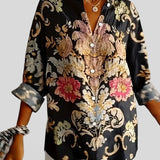 Chemise Imprimée Florale à Manches Retroussées