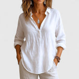 Blouse Ample à Col V et Manches Trois-Quarts