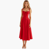 Robe Midi Femme à Bretelles Fines et Col Cœur