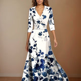 Robe Longue Femme Fleurie à Col V Croisé