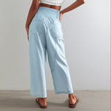 Pantalon lin coupe droite taille haute léger été