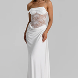 Robe Longue Dentelle Bardot Élégance Sensuelle