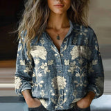 Chemisier Femme Imprimé Vintage – Blouse Élégante Boutonnée