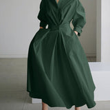 Robe Longue Chemise Ceinturée Manches Longues Élégance Minimaliste