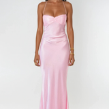 Robe Longue Satinée à Corsage Orné