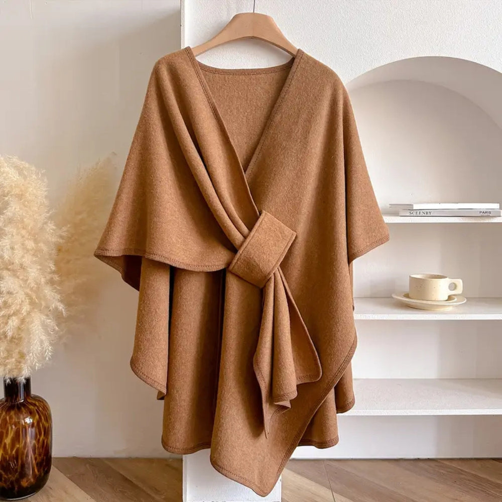 Poncho Femme Élégant Ceinturé Oversize
