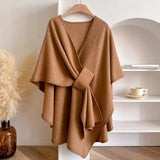 Poncho Femme Élégant Ceinturé Oversize